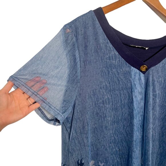 Whimsigoth Sheer Overlay Romantic Y2K Fairycore Fairy Grunge Blue Top Size XL - Picture 2 of 11